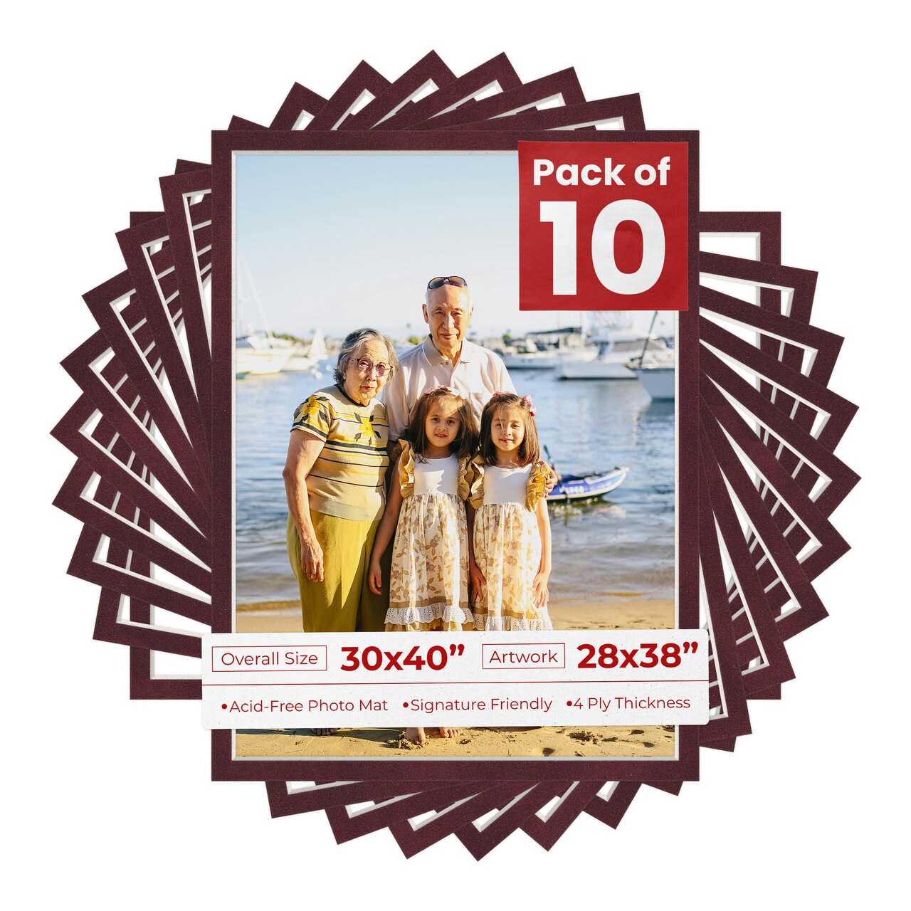 Dark Red Suede Mat Board for 30x40 Frames - Fits 28x38 Photos